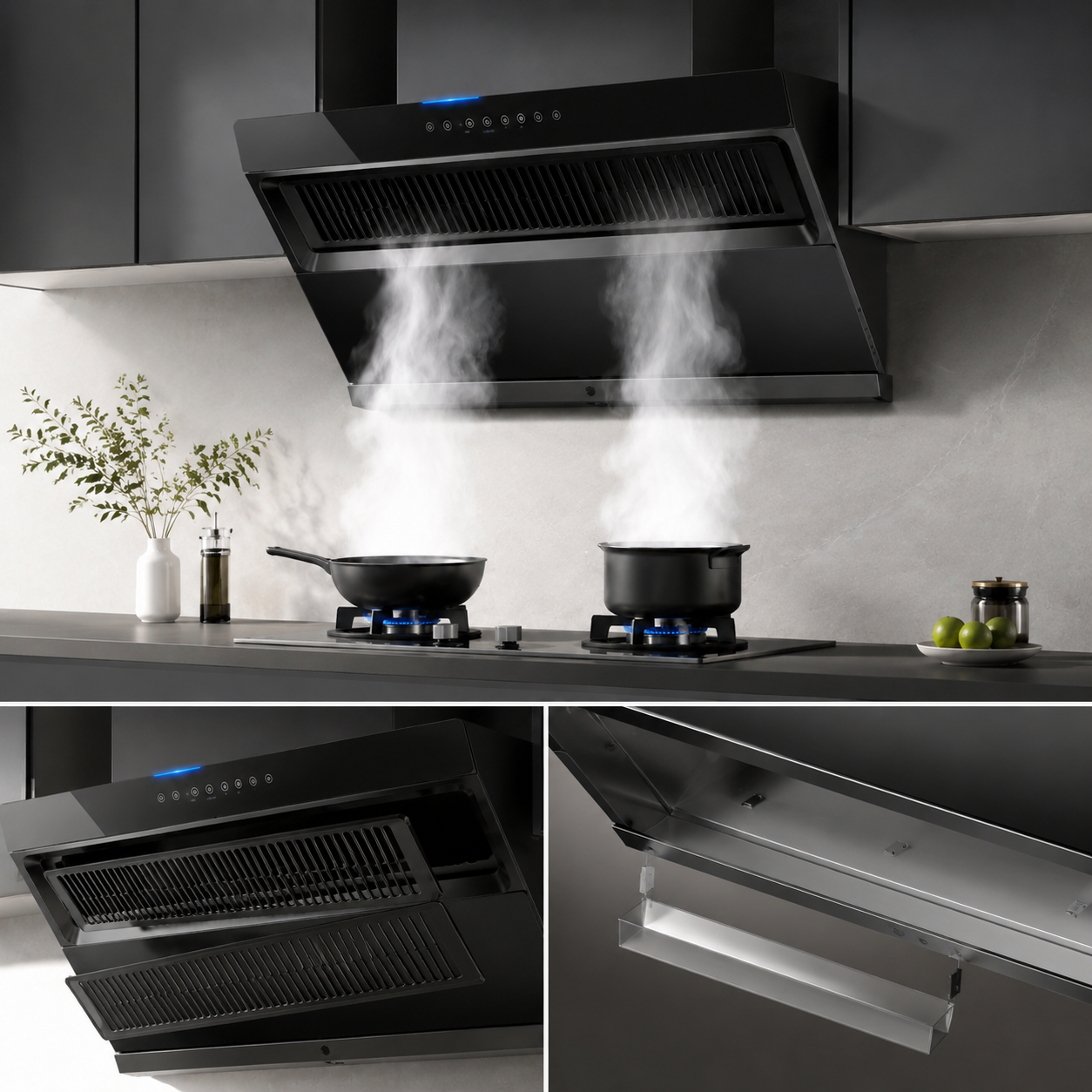 家用商用大吸力油烟机 顶侧双吸自动清洗 触控式 23立方大吸力