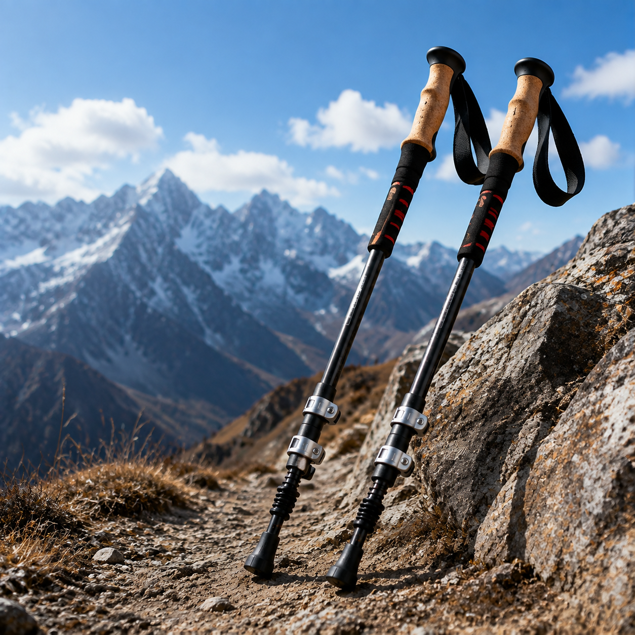 高海拔徒步登山杖 7075航空铝合金超轻折叠手杖 外锁避震三节伸缩拐杖